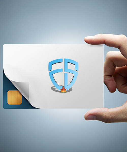 Business smart card with a chipset in corner and Ethicalsolution logo in center